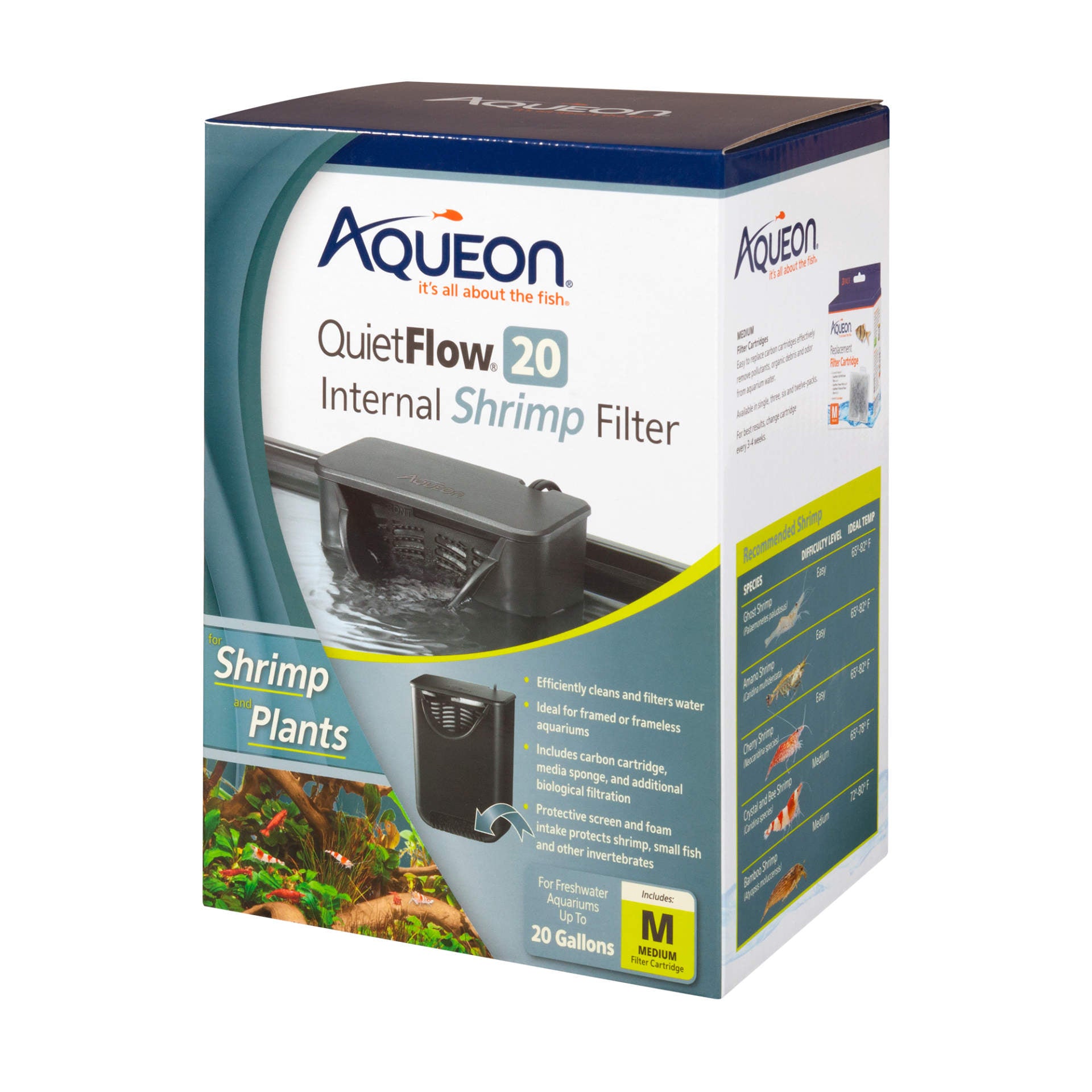 Aqueon QuietFlow 20 - Internal Shrimp Filter - For up to 20 Gallons