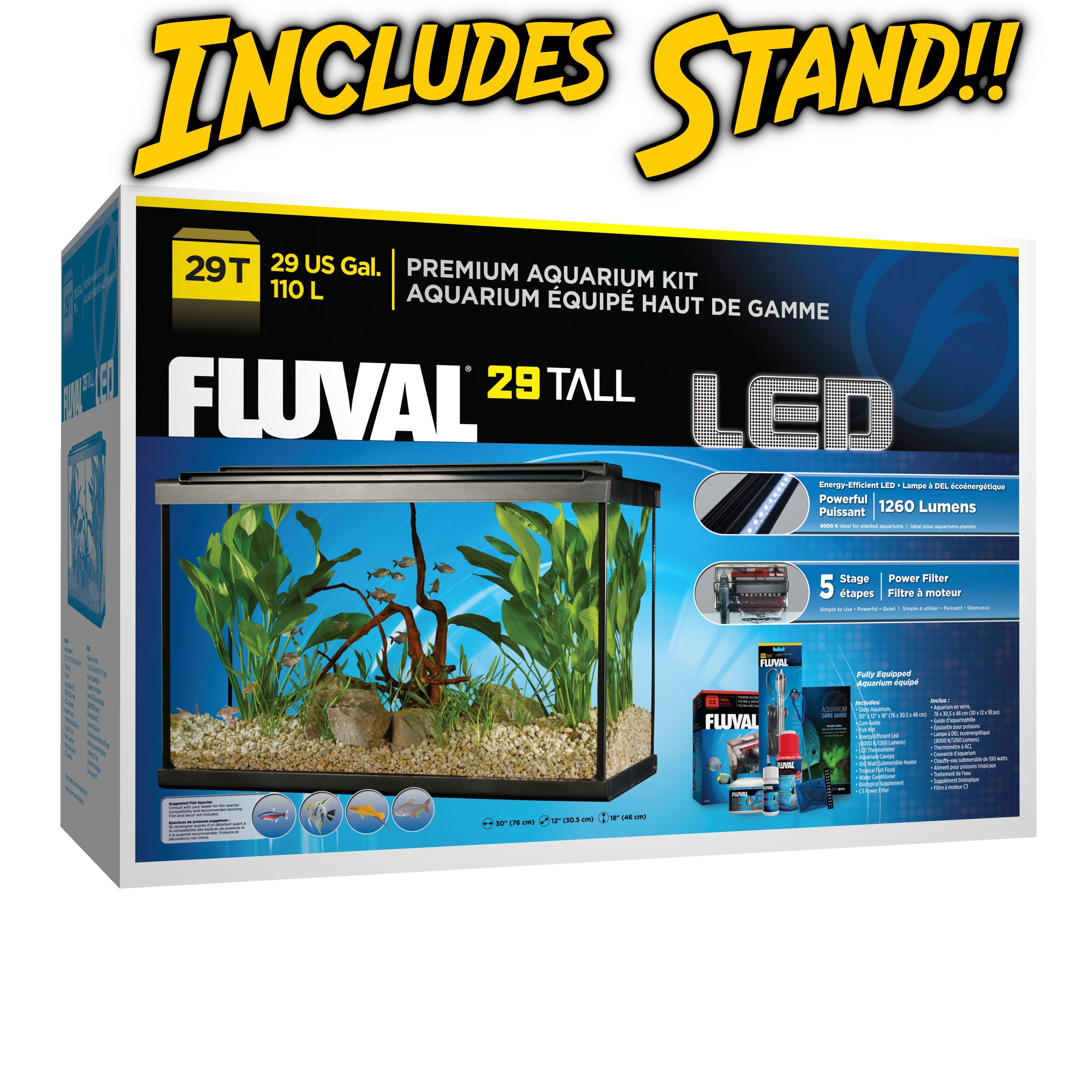 Fluval Premium Aquarium Kit (29 Tall) with LED - Black - STAND INCLUDE