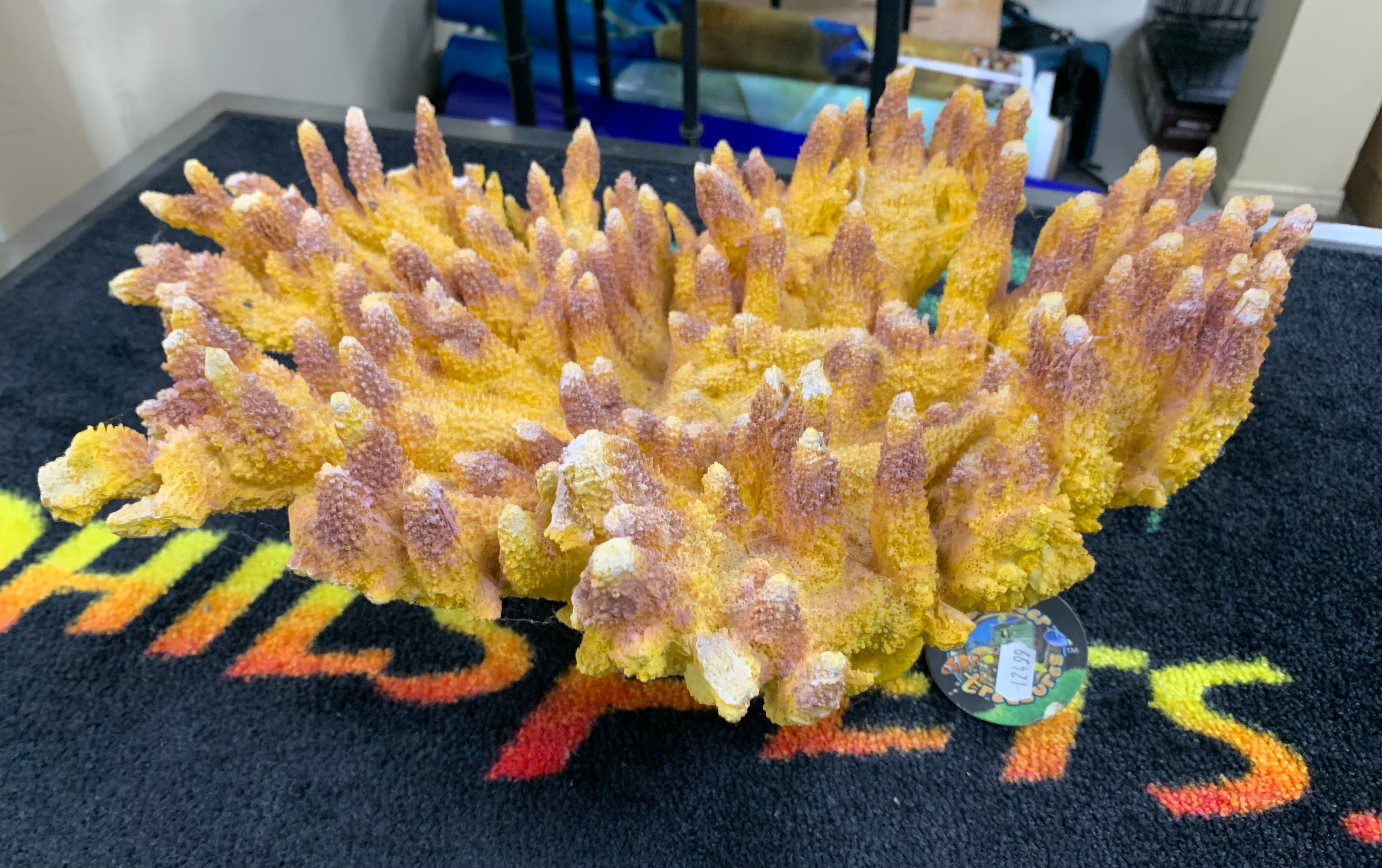 Yellow FAUX Branch Coral - Acropora Florida - (1 Fake Coral approx.  7Wx7.5Tx2.5D inches)