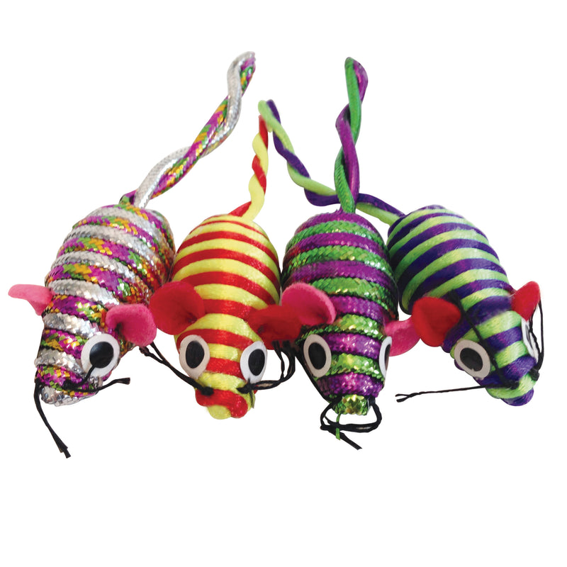 Cat Love Furry Frolics Cat Toy - Glitter Stripe Catnip Mice - 4 pieces