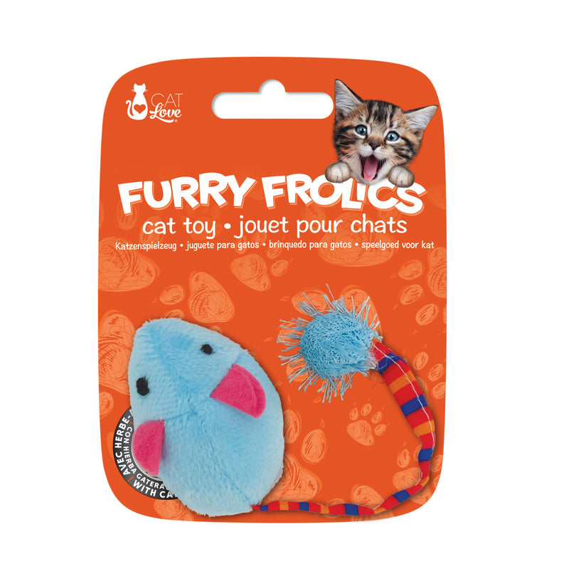 Cat Love Furry Frolics Cat Toy - Blue Plush Catnip Mouse