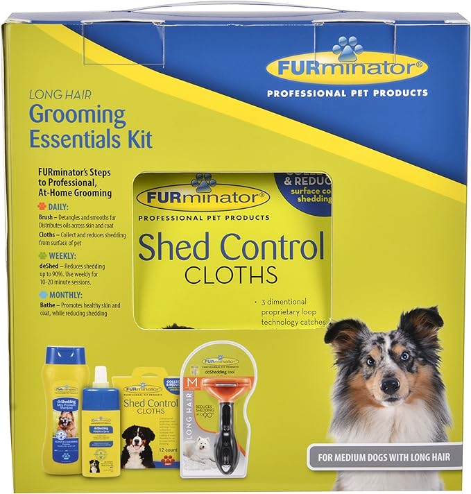 FURminator 101060 Grooming Essentials Kit for Pets, Medium, Long Hair