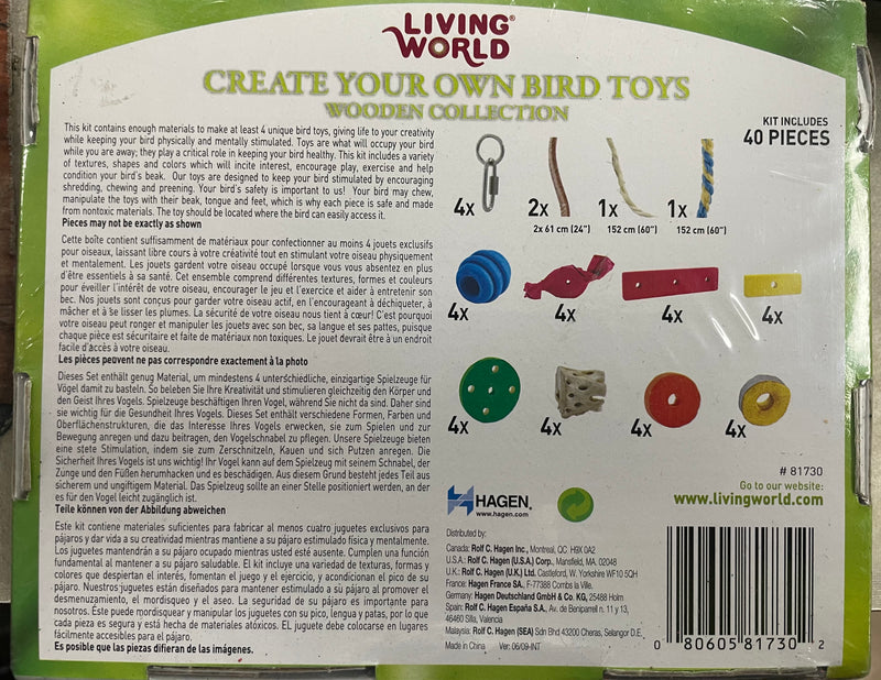 Living World Create Your Own Bird Toys - Wooden Collection For Small and Medium Hookbills 40-piece kit - 81730