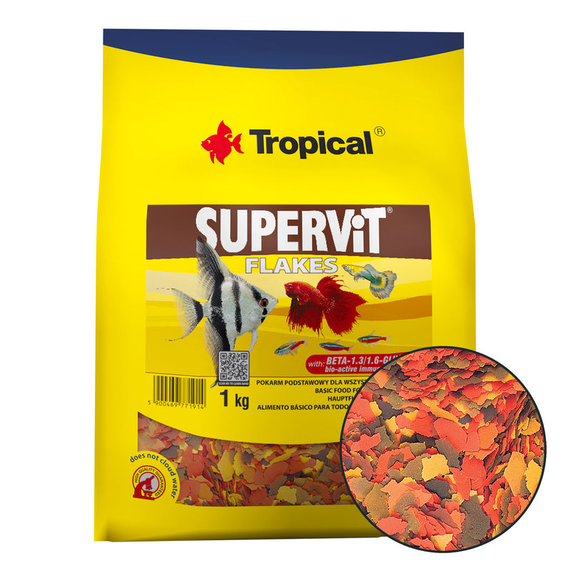 Tropical SuperVit Flakes 1kg - Premium Flake Food for All Ornamental Fish