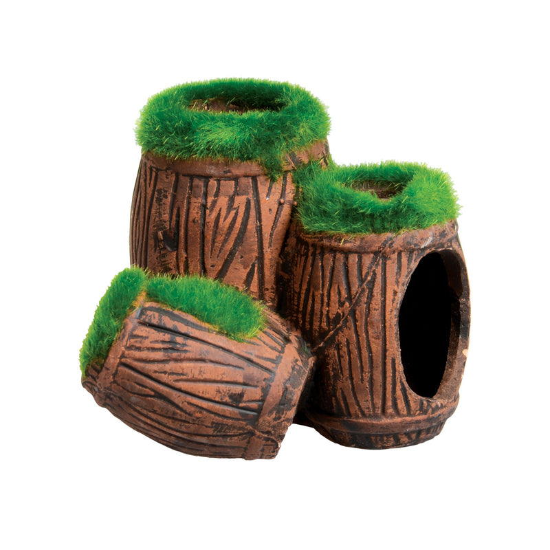 UT Mossy Triple Barrel Hideout - Aquarium / Reptile Ornament