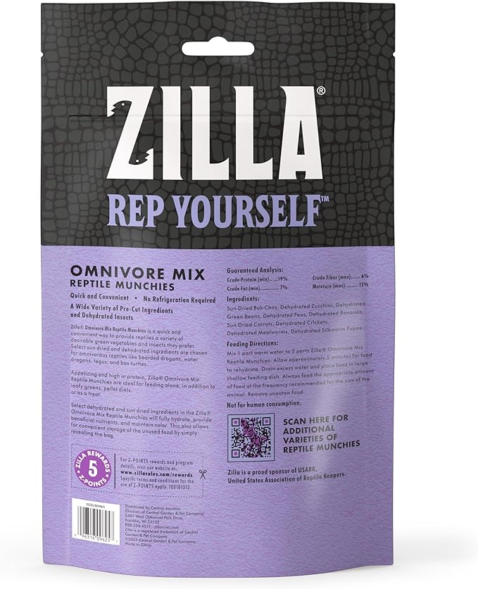 Zilla Reptile Munchies - Omnivore Mix - 113g (4 oz) -  for Bearded Dragons, Water Dragons, Tegus, Box Turtles, and more!