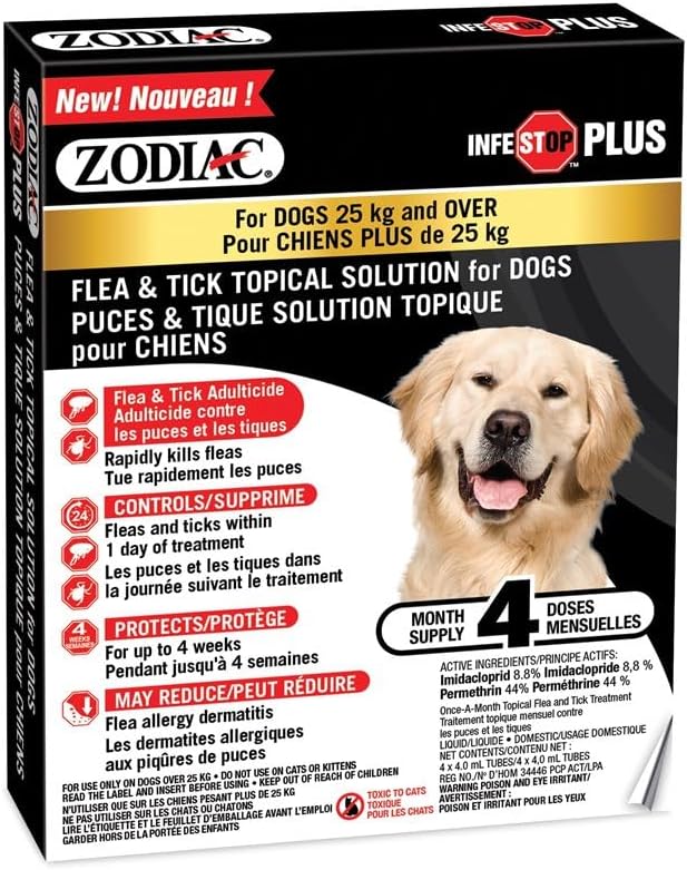 Zodiac Infestop PLUS Flea & Tick Topical Solution for Dogs, 25kg and Over - 4 Tubes