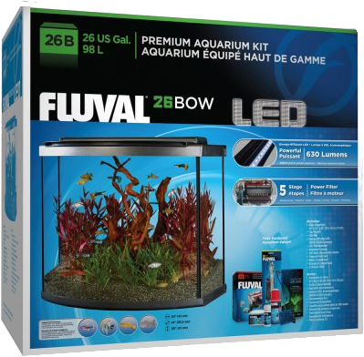 Fluval BOW Front Aquarium Kit - 98L (26 US gal) - Freshwater Glass Aquarium Kit WITH Stand