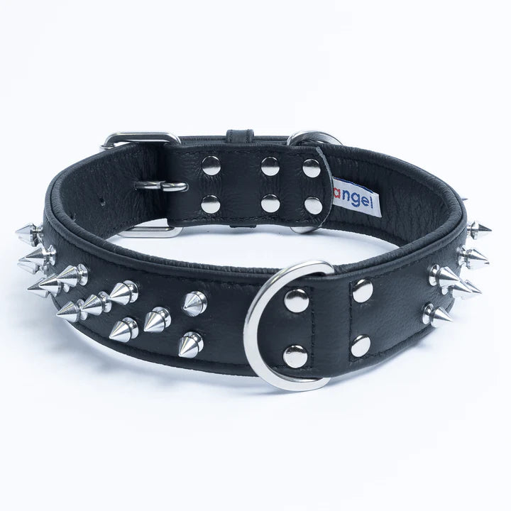 ANGEL "Amsterdam Spiked" Leather Collar 22" x 1.5" (Black)