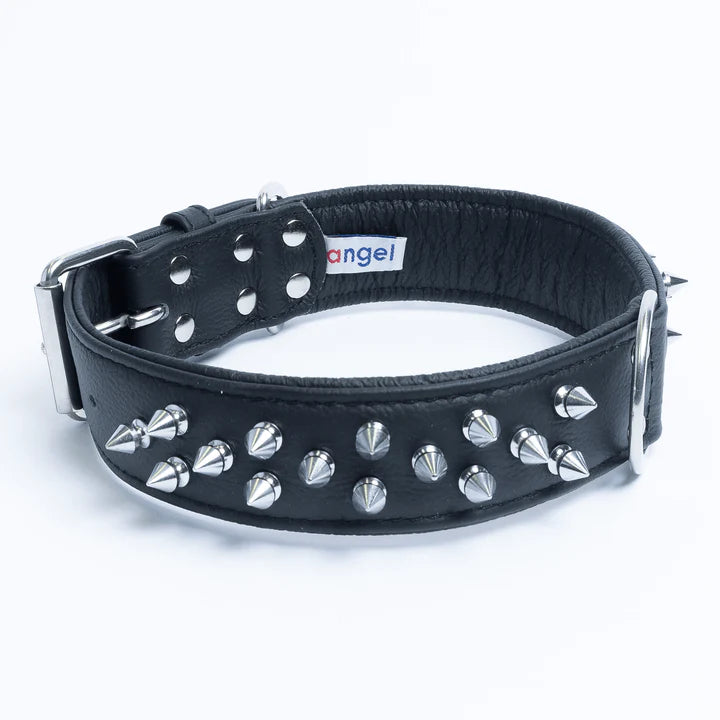 ANGEL "Amsterdam Spiked" Leather Collar 22" x 1.5" (Black)