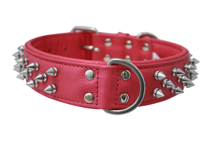 ANGEL "Amsterdam Spiked" Leather Collar 24" x 1.5" (Hot Pink)