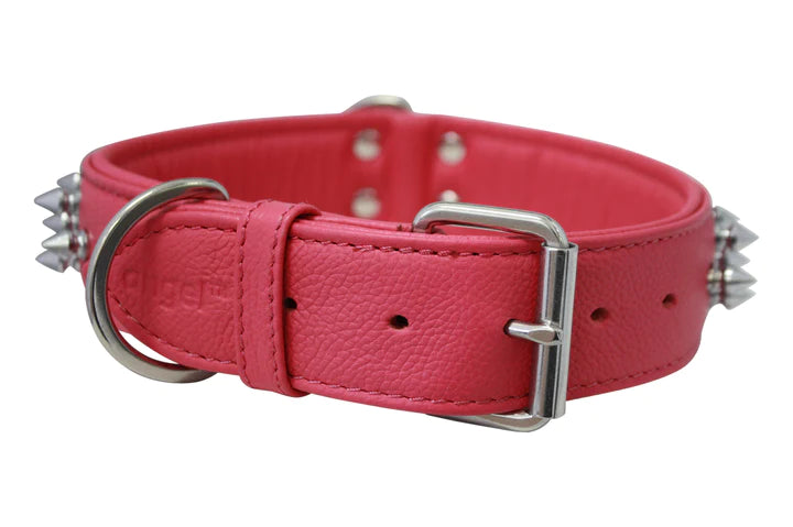 ANGEL "Amsterdam Spiked" Leather Collar 24" x 1.5" (Hot Pink)