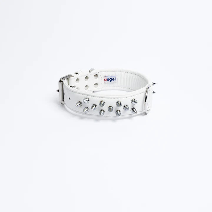 ANGEL "Amsterdam Spiked" Leather Collar 24" x 1.5" (White)