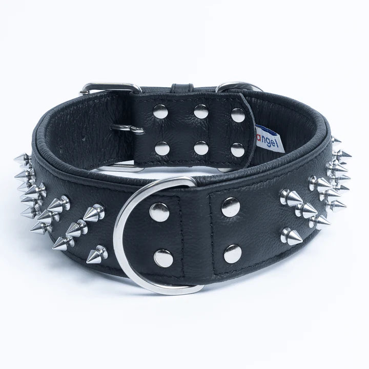 ANGEL "Amsterdam Spiked" Leather Collar 26" x 2" (Black)