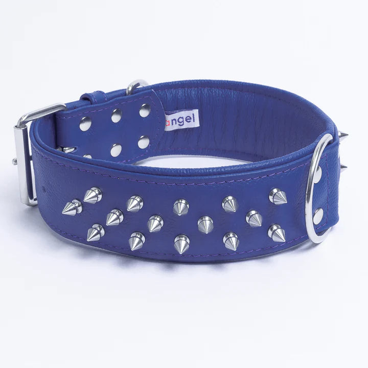 ANGEL "Amsterdam Spiked" Leather Collar 26" x 2" (Cobalt Blue)