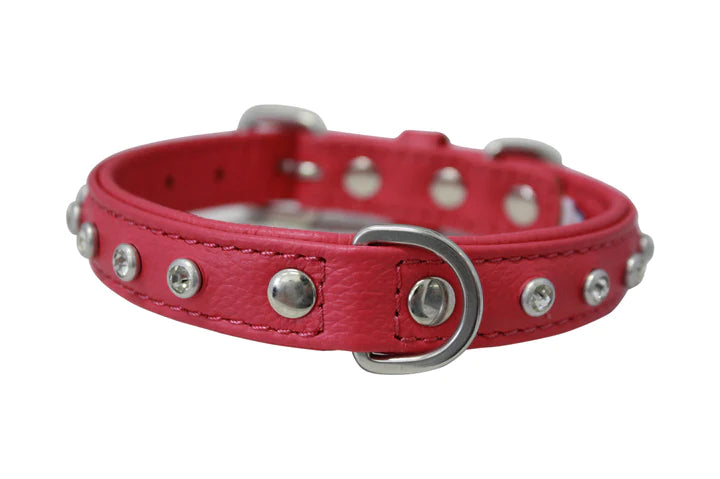 ANGEL "Athens Replica Diamonds" Leather Collar 12" x 5/8" (Hot Pink)