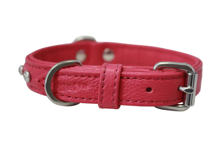 ANGEL "Athens Replica Diamonds" Leather Collar 12" x 5/8" (Hot Pink)