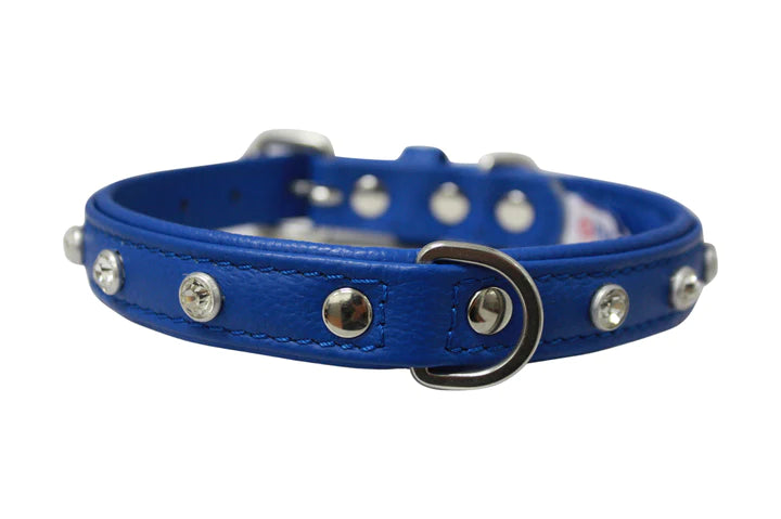 ANGEL "Athens Replica Diamonds" Leather Collar 12" x 5/8" (Cobalt Blue)