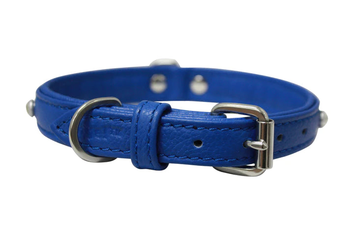 ANGEL "Athens Replica Diamonds" Leather Collar 12" x 5/8" (Cobalt Blue)