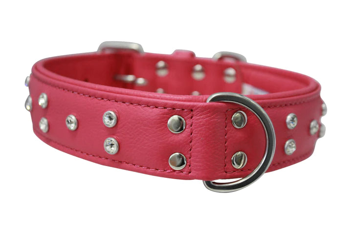 ANGEL "Athens Replica Diamonds" Leather Collar 24" x 1.5" (Hot Pink)