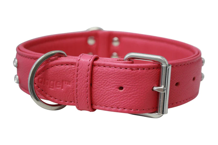 ANGEL "Athens Replica Diamonds" Leather Collar 24" x 1.5" (Hot Pink)