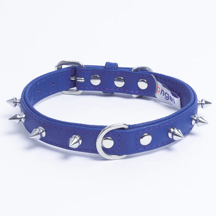 ANGEL "Rotterdam Spiked" Leather Collar 16" x 3/4" (Cobalt Blue)