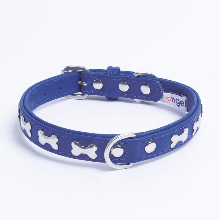 ANGEL "Rotterdam Bones" Leather Collar 14" x 3/4" (Cobalt Blue)