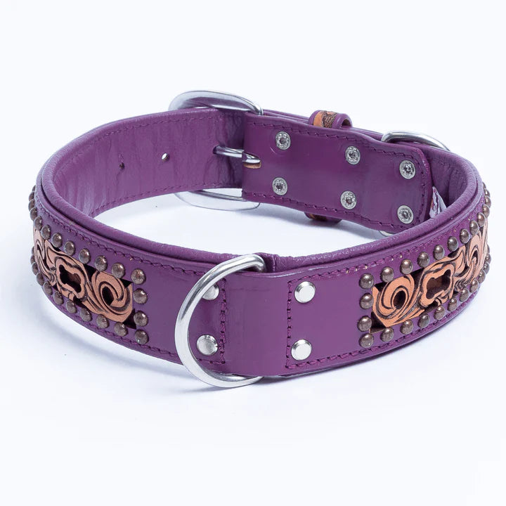 ANGEL "San Antonio" Hand-Carved Leather Collar 24" x 1.5" (Purple)