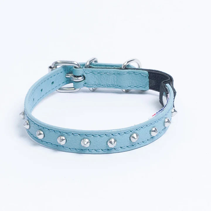 ANGEL "Studded" Leather Cat Collar 10" x 1/2" (Baby Blue)