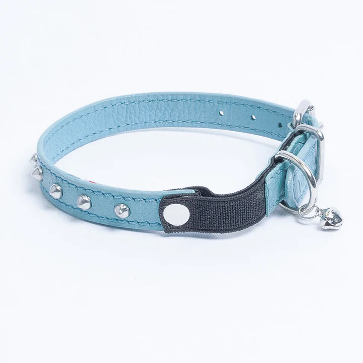 ANGEL "Studded" Leather Cat Collar 10" x 1/2" (Baby Blue)