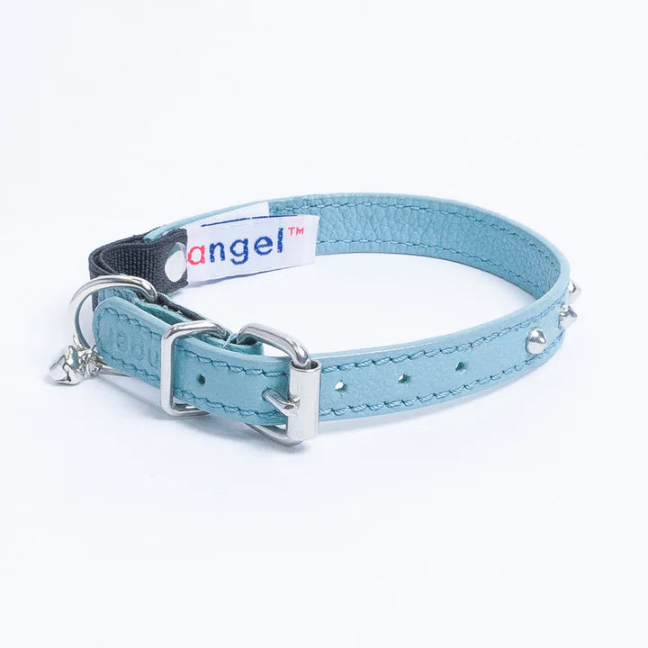 ANGEL "Studded" Leather Cat Collar 10" x 1/2" (Baby Blue)