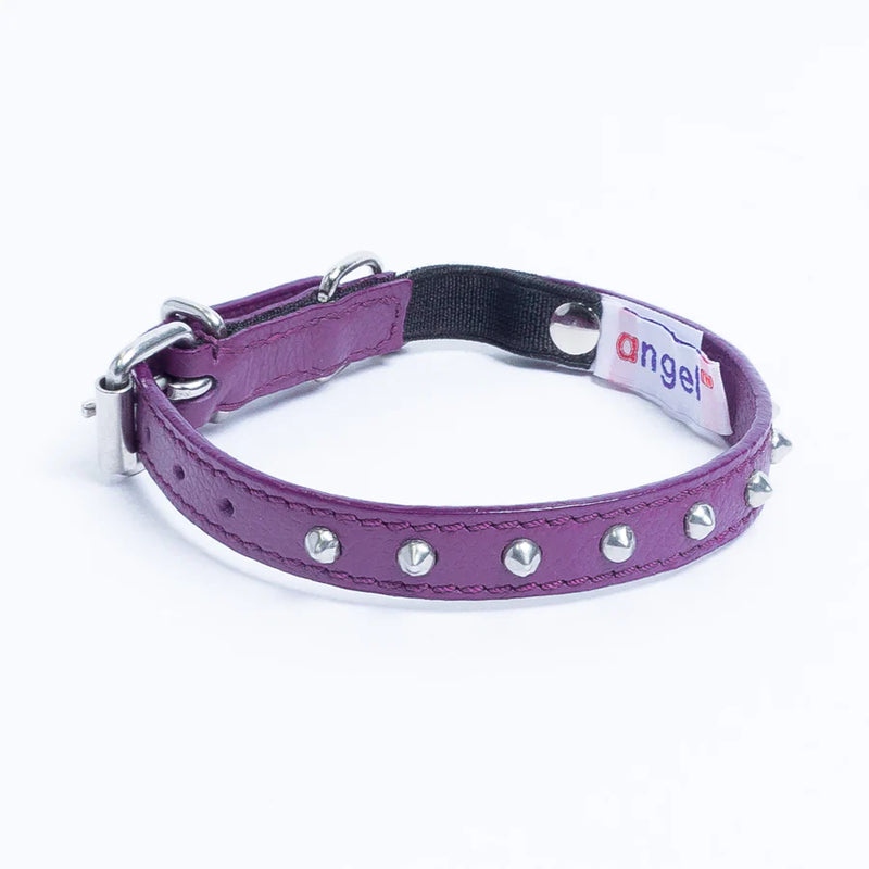 ANGEL "Studded" Leather Cat Collar 12" x 1/2" (Orchid Purple)