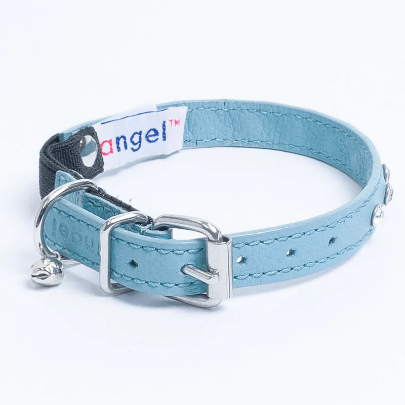 ANGEL "Athens" Leather Cat Collar 12" x 1/2" (Baby Blue)