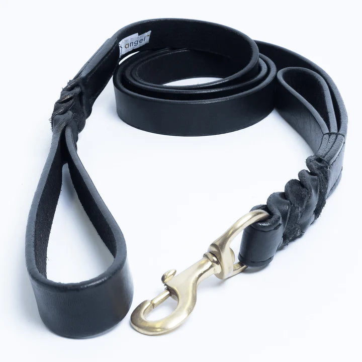 ANGEL "Braided Leash" (Double Handle) Leather Collar 6' x 1" (Black)