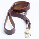 ANGEL "Braided Leash" (Double Handle) Leather Collar 6' x 1" (Brown)