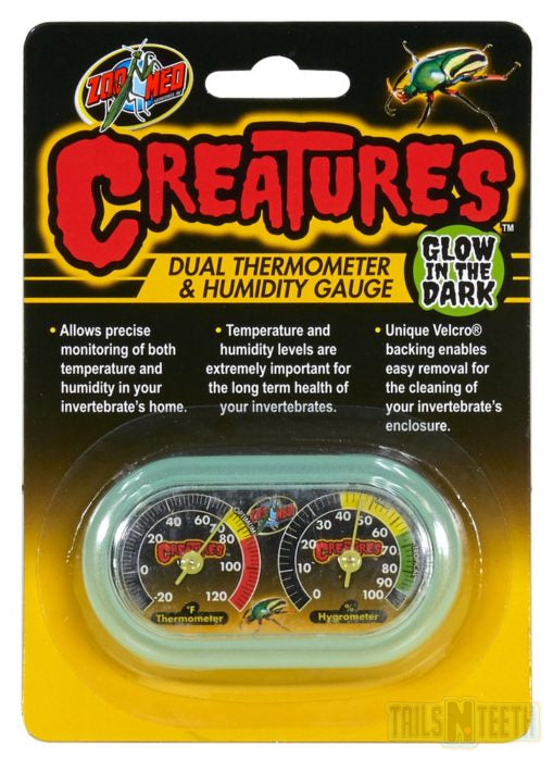 Zoo Med Creatures Dual Thermometer & Humidity Gauge - Glow-in-the-Dark