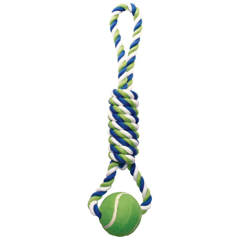 Dogit Dog Knotted Rope Toy- Multi colored Spiral Tug with Tennis Ball