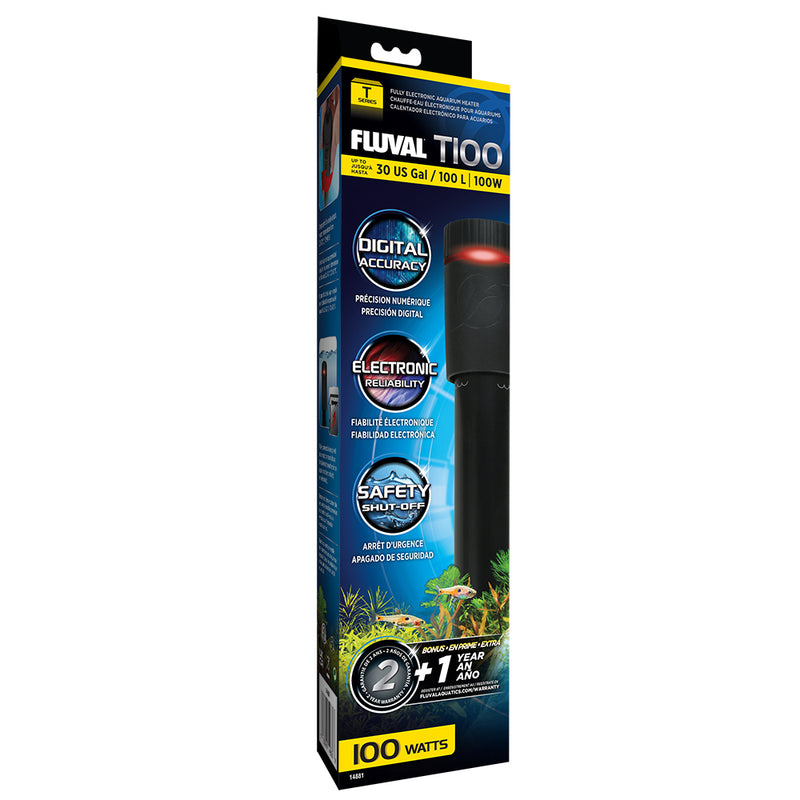 Fluval T Series 100 (T100) Fully Electronic Aquarium Heater, 100W, up to 30 US Gal / 100 L