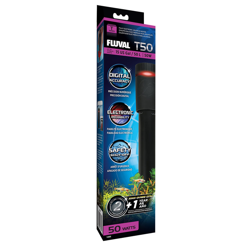 Fluval T Series 50 (T50) Fully Electronic Aquarium Heater, 50W, up to 15 US Gal / 50 L