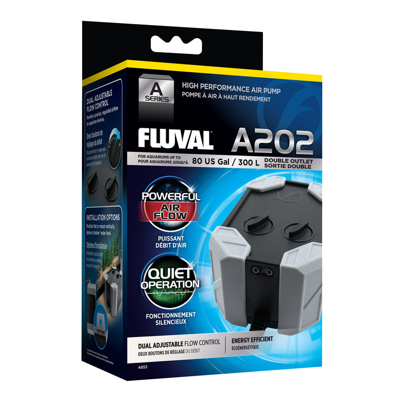 Fluval A202 Air Pump - Dual Outlet - Adjustable - For Up To 80 Gallon Tanks