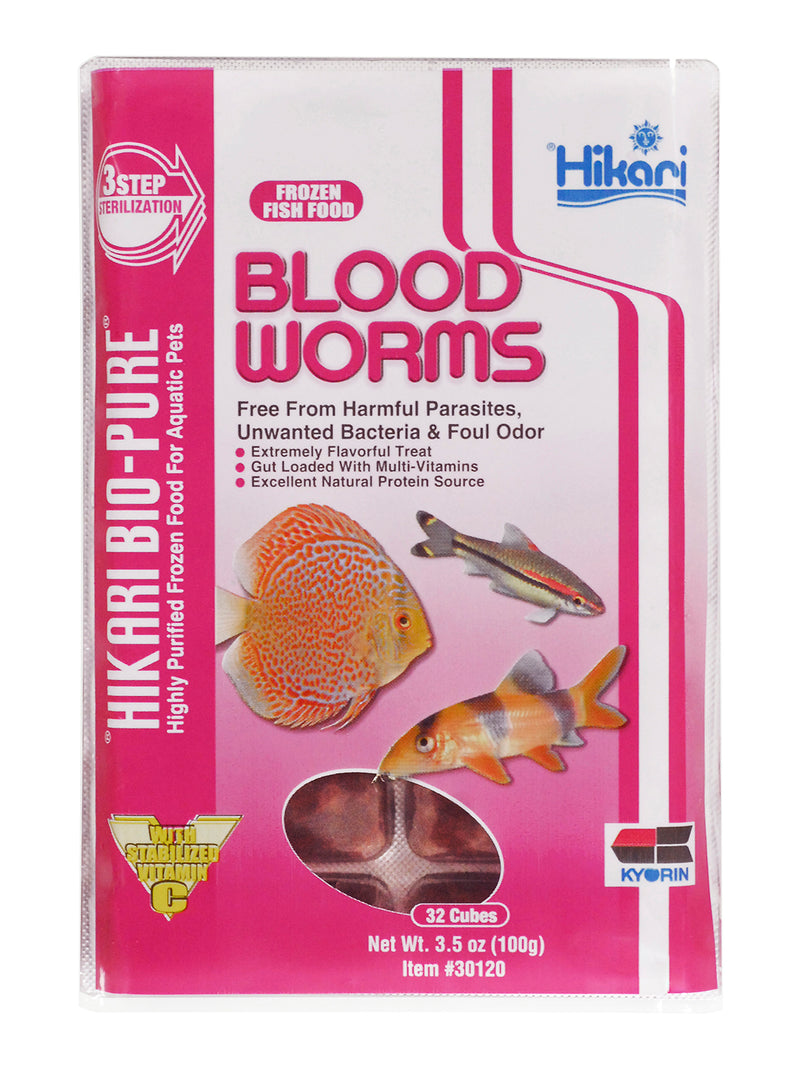 Hikari - Frozen Food - Bloodworms - Cube - 100g (3.5oz) - Higher Protein Natural Food