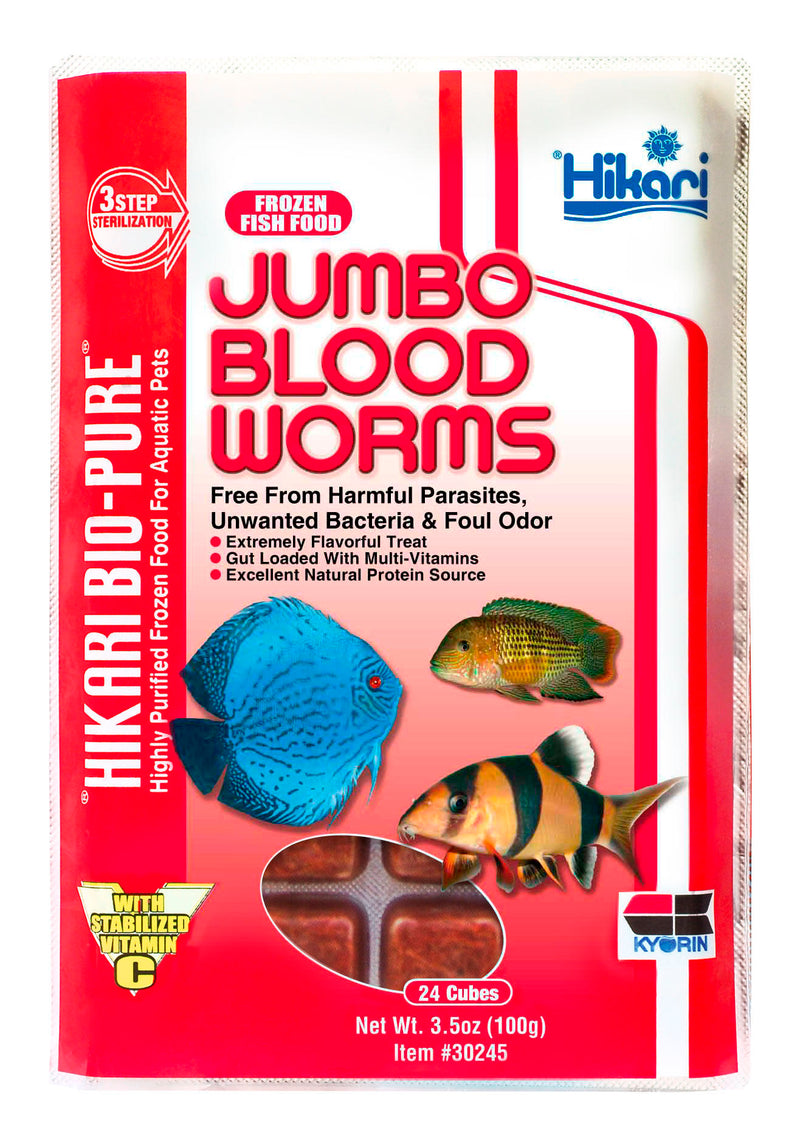 Hikari - Frozen Food - Jumbo Bloodworms - Cube - 100g (3.5oz) - Higher Protein Natural Food