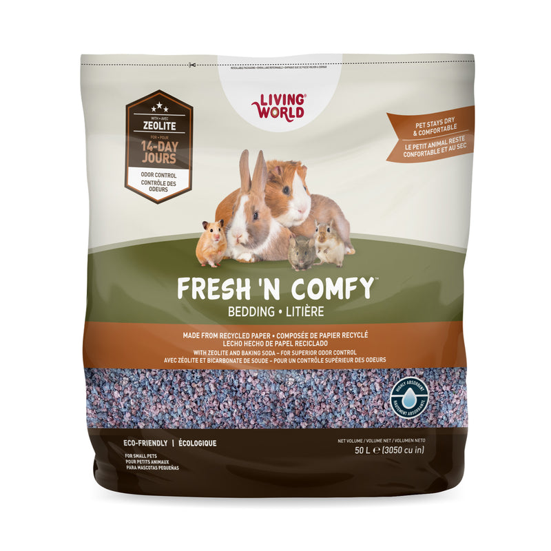 Living World Fresh ‘N Comfy Small Animal Bedding - Paper based litter Confetti - 50 L (3050cu in) - Eco-Friendly Premium Bedding