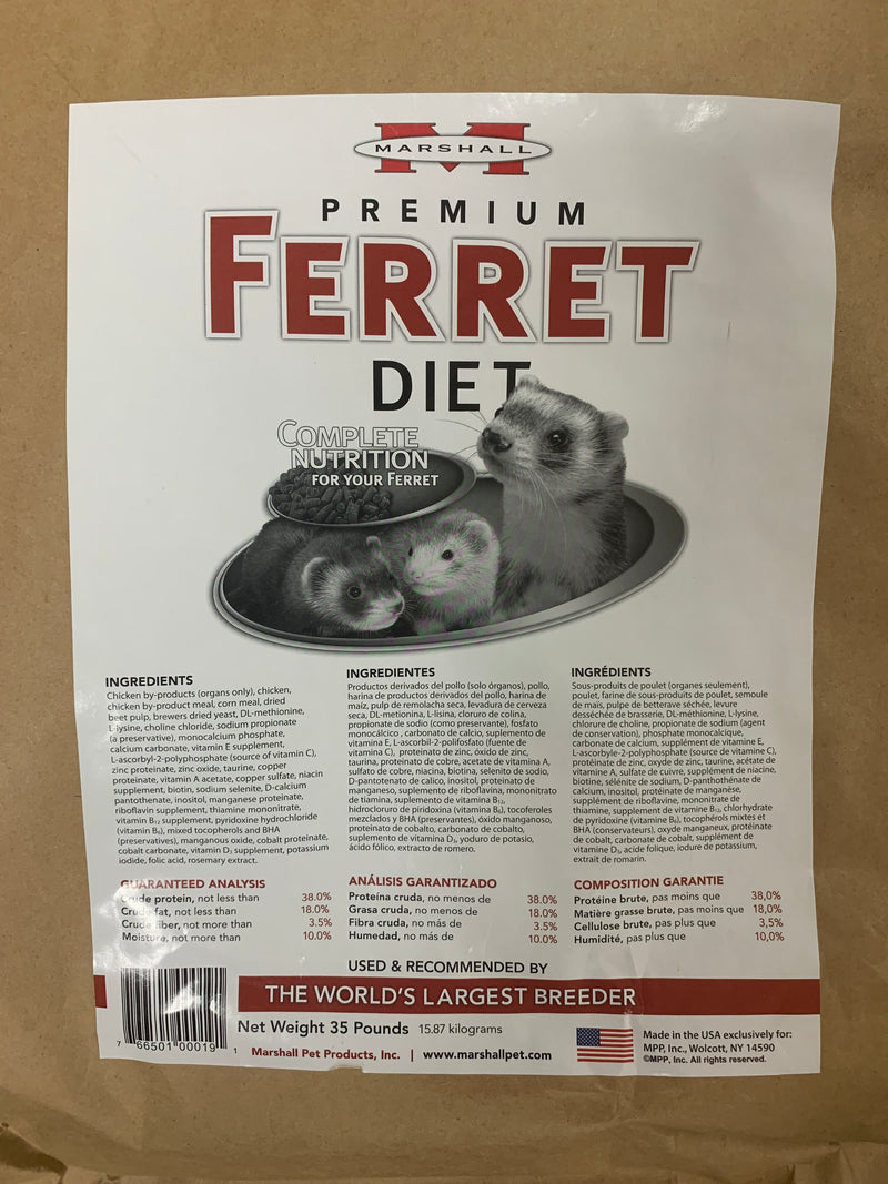 Marshall Premium Ferret Diet - Chicken - 35lb (15.87kg) - Complete Nutrition for Ferrets