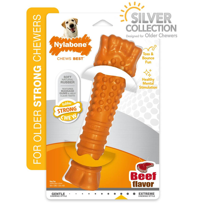 NYLABONE Silver Collection Strong Chew Rubber Bone Chew Toy for Senior Dogs