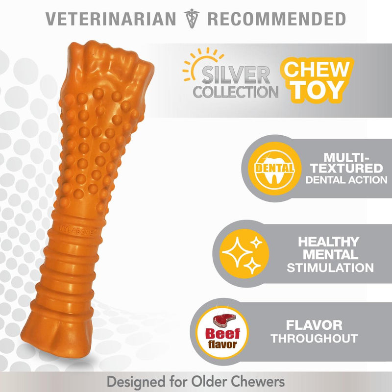 NYLABONE Silver Collection Strong Chew Rubber Bone Chew Toy for Senior Dogs