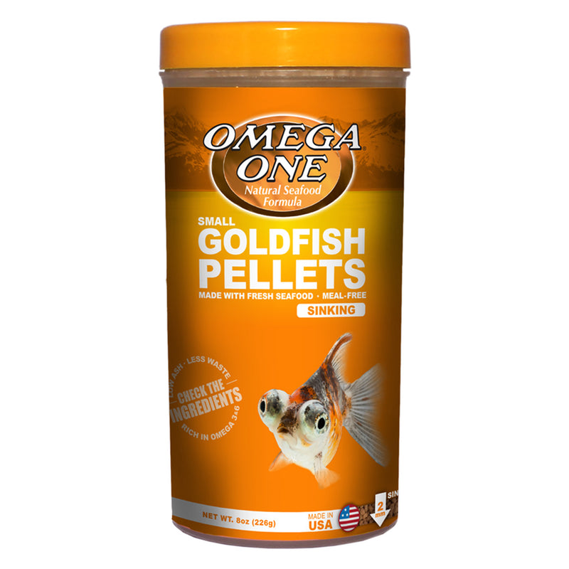 Omega One Goldfish Pellets - Sinking - SMALL 226g (8oz) - Made with Fresh Seafood - Meal Free