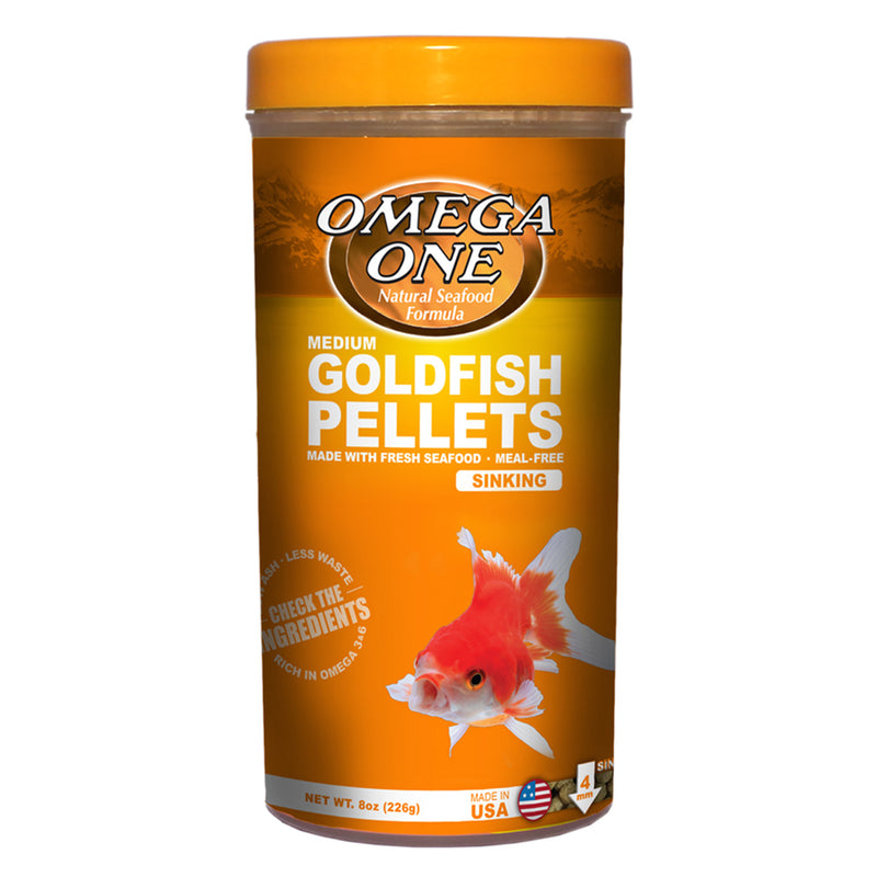 Omega One Goldfish Pellets - Sinking - MEDIUM 226g (8oz) - Made with Fresh Seafood - Meal Free