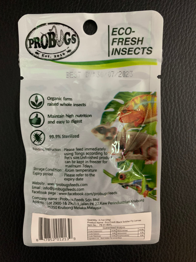 ProBugs Eco-Fresh Insects - Black Soldier Fly Larvae - BSFL - 20g