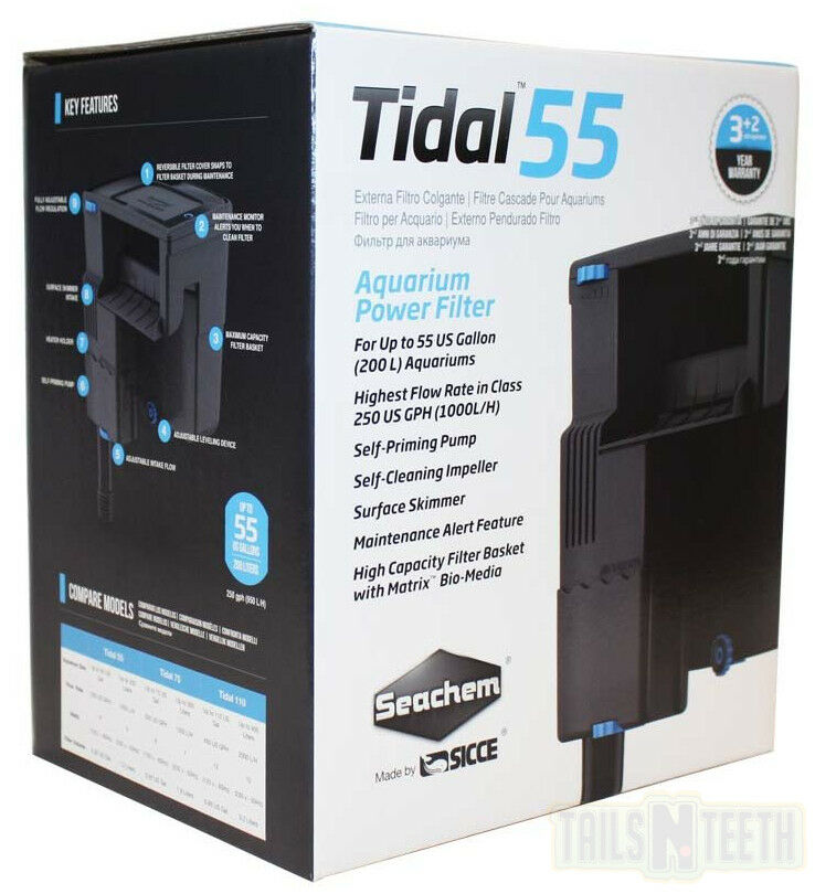 Seachem Tidal 55 by Sicce - Aquarium Power Filter for Up To 55 US Gallons